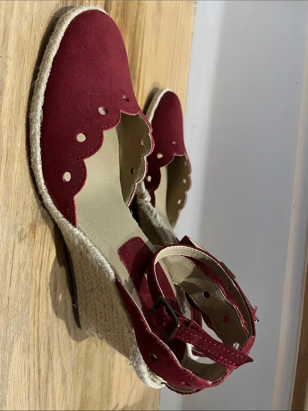 Nine West Red Scalloped Espadrille Ankle-Strap Flats